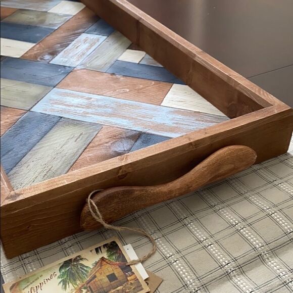 Pier 1 Farmhouse Large Wooden Tray - Picture 2 of 6